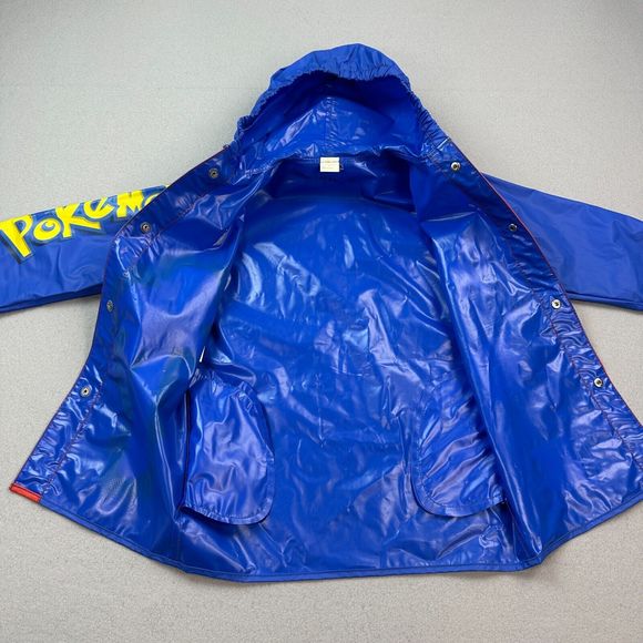 Vintage Pokemon Jacket Youth Size 5 Blue Nintendo Hooded Raincoat PVC Blastoise - Picture 2 of 16